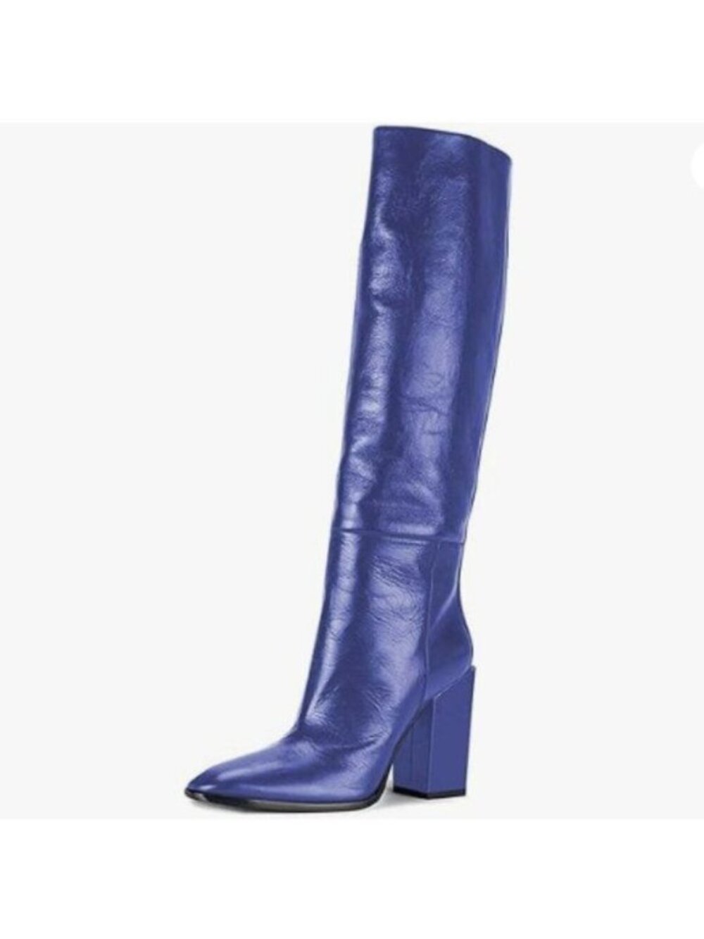 FSJ Women Fashion Knee High Stretch Long Boots Round Toe Block Chunky Heel Blue